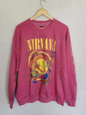 NIRVANA Pink Graphic Crewneck Sweatshirt with Yellow Logo